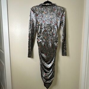 GUESS Velvet Floral Ruched Turtle Neck Long Sleeve Mini Dress XS